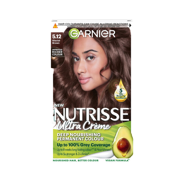 Garnier Nutrisse Ultra Crème Vegan Hair Dye in 5.12 Glacial Brown - 100% Grey Coverage, Cool & Sophisticated 8-Week Color with No-Ammonia Formula