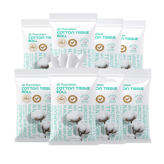 Purcotton 100% Cotton Facial Tissues, 400-Sheet Travel Pack of 8, Soft & Eco-Friendly for Sensitive Skin