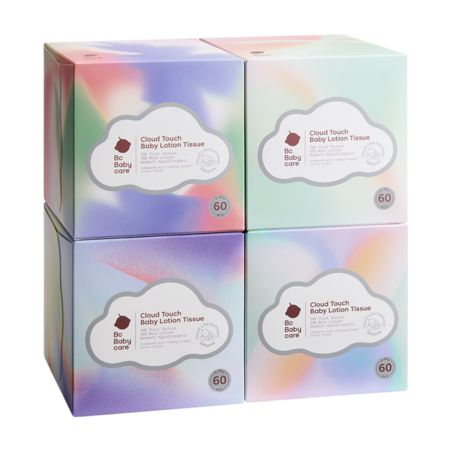 Bc Babycare 5-Ply Ultra Soft & Strong Lotion Facial Tissues, 4 Packs of 60 Sheets (240 Total), 190mm x 196mm