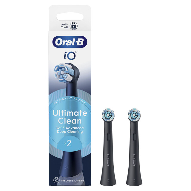 Oral-B iO Ultimate Clean Replacement Toothbrush Heads for iO Series Electric Toothbrushes, Black, Pack of 2
