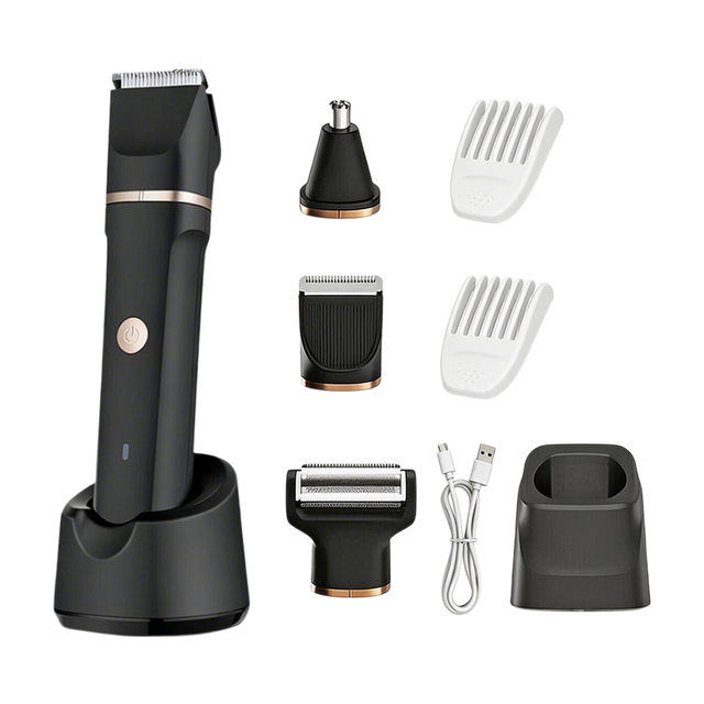 Sparoma 3-in-1 Grooming Kit: Rechargeable Waterproof Shaver, Nose Trimmer & Body Groomer with Dock & Replacement Heads