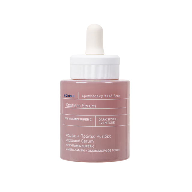 Korres Wild Rose Brightening Serum for Face - 30ml Spotless Hydrating Serum with Vitamin C & Rose Oil