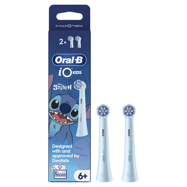 Oral-B iO Kids Disney Stitch Electric Toothbrush Replacement Brush Heads for Ages 6+, Pack of 2 - Soft Bristles