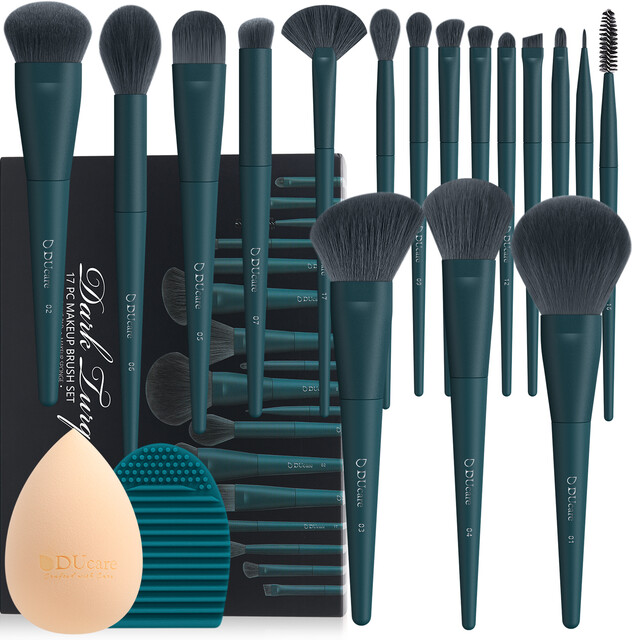 DUcare 17-Piece Professional Makeup Brush Set in Dark Green Luxury Gift Box for Flawless Beauty Application