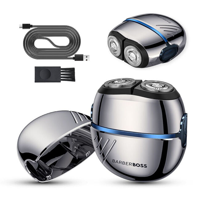 BarberBoss Men's Rotary Electric Shaver: Compact Dual-Floating Head with Carbon-Steel Blades, Travel Lock for a Close & Portable Shave