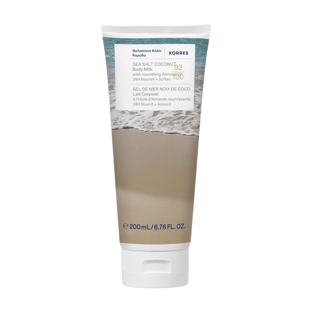 Korres Sea Salt Coconut Body Milk 200ml - Nourishing Hydrating Lotion for Soft Smooth Skin, All Skin Types