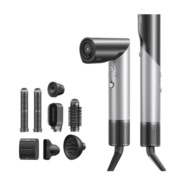 MOVA Master 10 Hair Styler: 9-in-1 Hot Air Brush for Curls, Smoothing & Volumizing with a 110,000 RPM Motor for Fast Drying, Silver