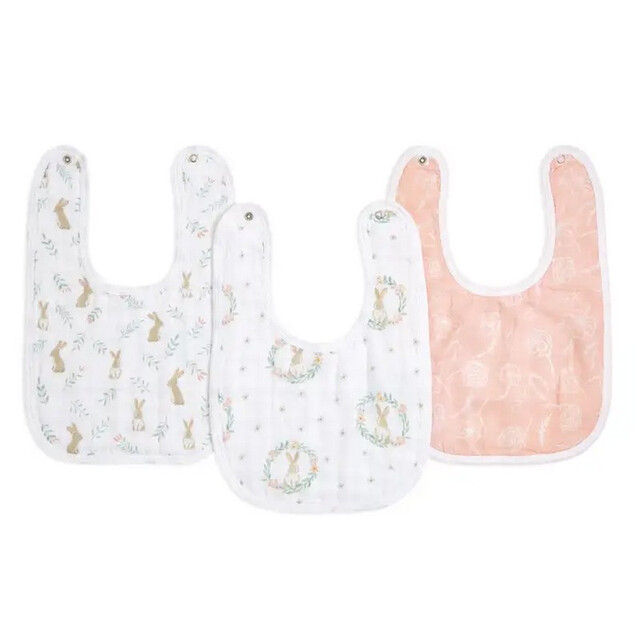 aden + anais™ Baby Nursing Feeding Bibs 3 Pack Cotton Muslin Snap Bibs Blushing Bunnies Soft Absorbent Comfortable Set