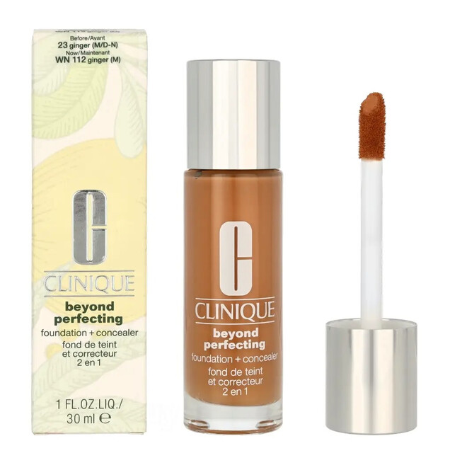 Clinique Beyond Perfecting Foundation and Concealer in #23 Ginger, 30ml, Full Coverage Liquid Makeup for a Flawless Finish