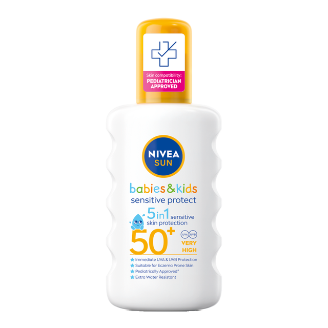 NIVEA Baby Suncream Kids Sensitive Protect Spray SPF 50+ 200ML for Delicate Skin, Gentle UV Protection