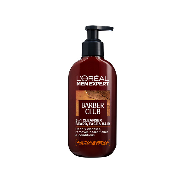 L'Oréal Men Expert Barber Club 3-in-1 Beard, Face & Hair Wash for men - All-in-One Cleansing Solution, 200ml