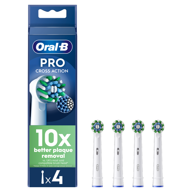 Oral-B Pro Cross Action Electric Toothbrush Replacement Heads - Pack of 4, White for Effective Cleaning