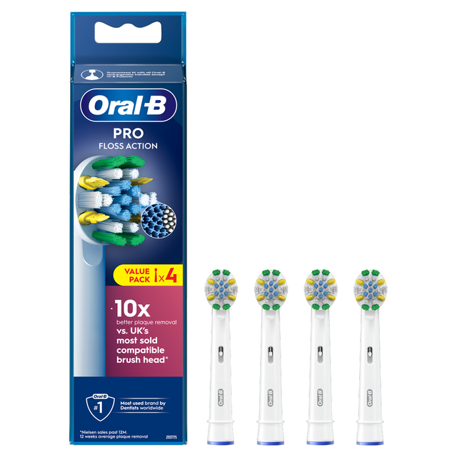 Oral-B Pro Floss Action Replacement Electric Toothbrush Heads for Dental Care, White Pack of 4 Clean Teeth Effectively