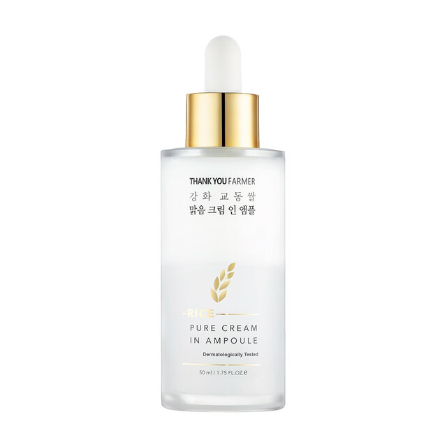 Thank You Farmer Brightening Serum Ampoule: Rice Pure Cream Infused Formula For Radiant & Hydrated Skin Face Care (50ml)