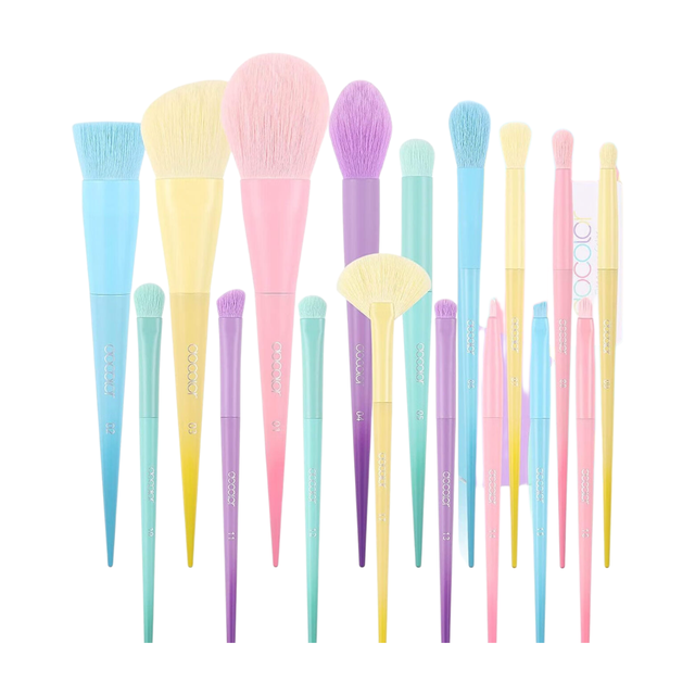 Docolor Makeup Brush Set: 17-Piece Color Block 2.0 Kit for Foundation, Blending, & Full Face Application