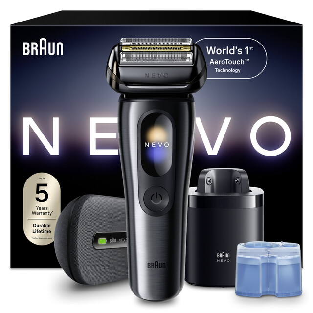 BRAUN NEVO Men's Electric Shaver: AeroTouch Foil Razor with 250 Blades, 60-Min Battery, Graphite Finish