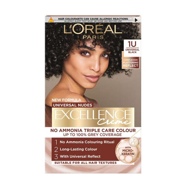 L'Oréal Paris Excellence Nudes Hair Colour: 100% Grey Coverage Natural Black with Subtle Universal Reflect for All Hair Textures