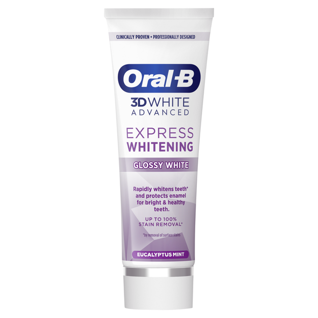 Oral-B Dental Care Toothpaste for Advanced Express Whitening, Glossy White 75ml Fresh Mint for Teeth Whitening
