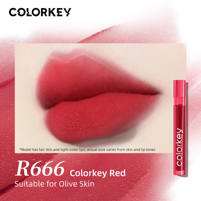COLORKEY Beauty Lip Makeup: Airy Lip Glaze with Soft-Matte Velvet Finish in R666 Signature Collagen Red
