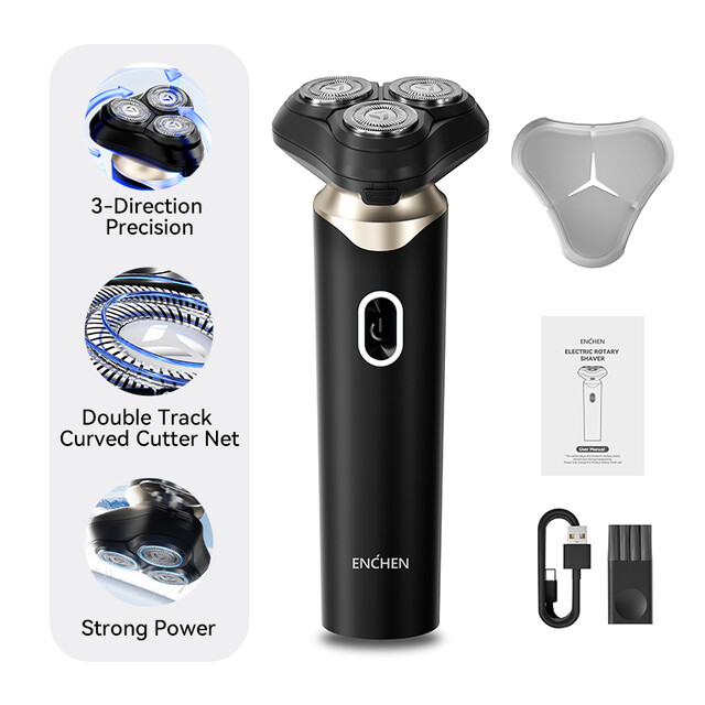 ENCHEN Male Electric Shavers | 3D Floating Blade BlackStone 6 Rotary Shaver for men, Type-C USB Rechargeable, 1pc, Black