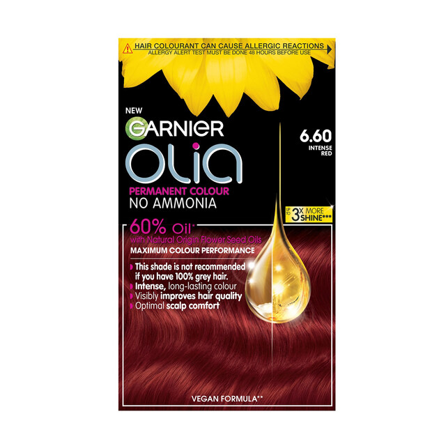 Garnier Hair Colour: Olia 6.60 Intense Red Oil-Powered, Ammonia-Free Dye for 100% Grey Coverage with Luminous Vibrancy & Softness