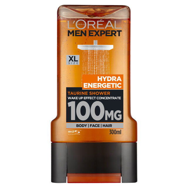 L'Oréal Paris Men Expert Hydra Energetic 300ml Shower Gel for men - Invigorating & Hydrating Daily Body Wash