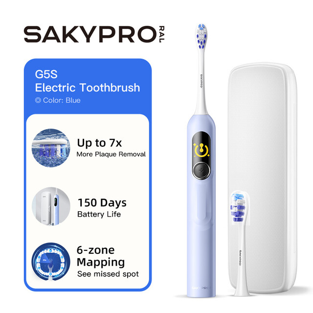 SAKY PRO Electric Toothbrush for Adults & Kids - AI Smart Sonic Toothbrush with Real-Time Brushing Map & Long Lasting 150-Day Battery, Blue