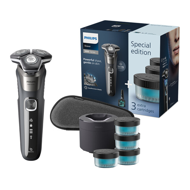 Philips Series 5000 Wet & Dry Electric Shaver for men with Travel Pouch, 60-Min Run-time & Quick Cleaning Pod - Model S5887/69