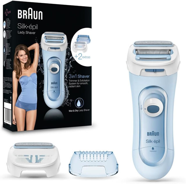BRAUN Silk-épil 5 Lady Shaver: 3-in-1 Wet & Dry Electric Shaver, Trimmer & Exfoliation System, 100% Waterproof