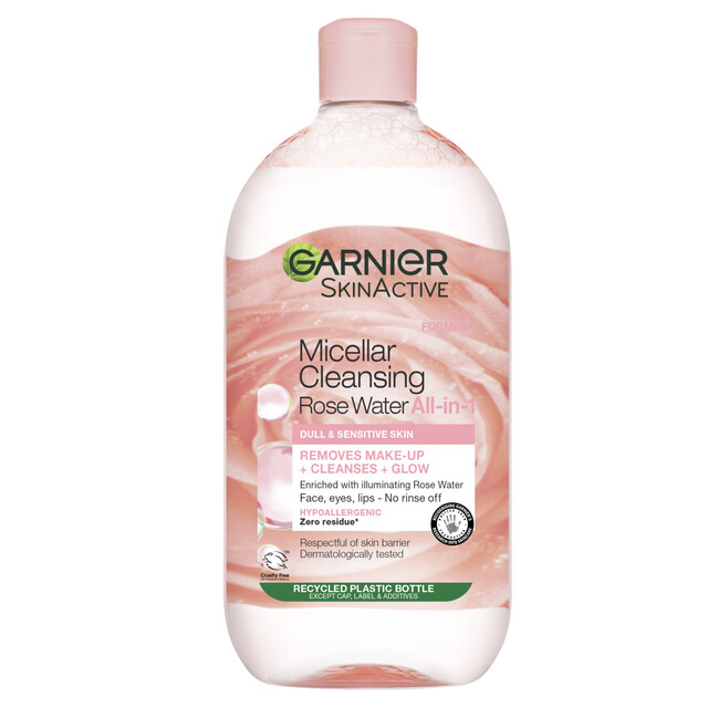 Garnier Face Care Cleansing Water: Micellar Rose Water for All Skin Types, 700ml Bottle for Effective Makeup Removal