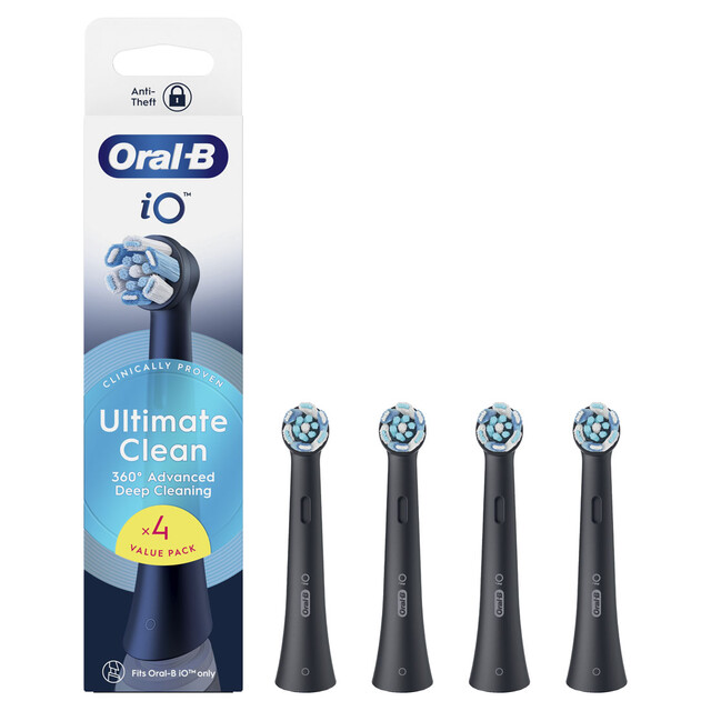 Oral-B iO Ultimate Clean Toothbrush Heads, Black, 4 Count Refill Pack for iO Series Electric Toothbrushes