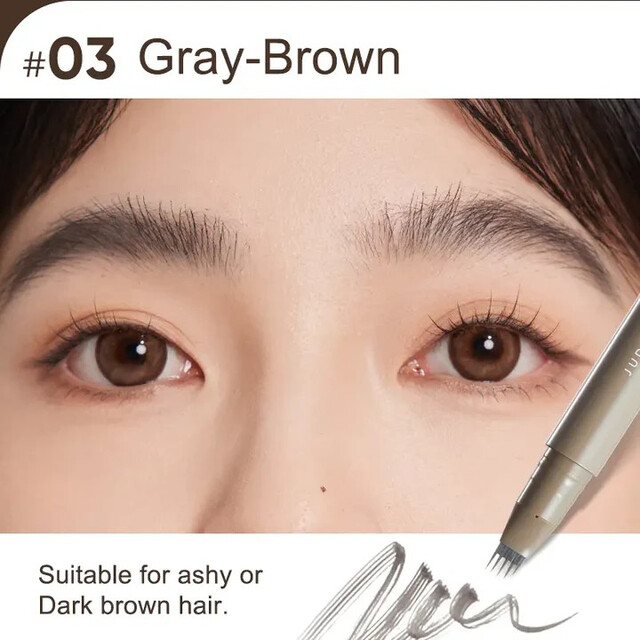 Judydoll Liquid Eyebrow Pen - Waterproof, All-Day Wear Eyebrow Makeup with Fine Tip for Natural Hair-Like Strokes in 03 Grey Brown
