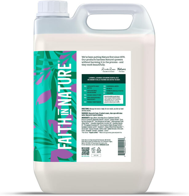 Faith In Nature Body & Skin Care Lotion with Lavender and Geranium for Hydrating Dry Skin, 5 Litre Pump Bottle