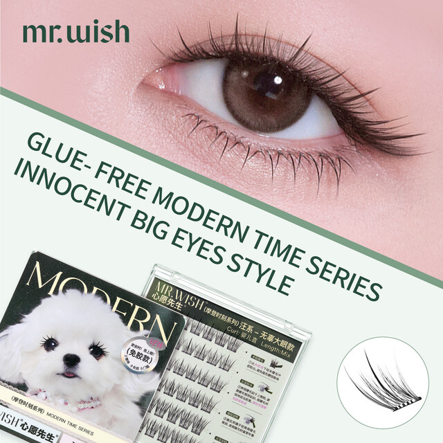 MR.WISH Pre-Glued Lashes in Mod Moment "Teary-Eyed" - Achieve a Wide-Eyed, Innocent & Camera-Ready Look Effortlessly