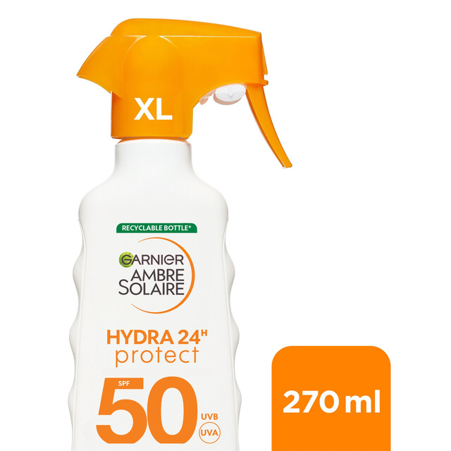 Garnier Ambre Solaire Tanning Sunscreen: Hydra 24H Protect SPF50, Non-Greasy & Water Resistant, Vegan Formula, 270ml