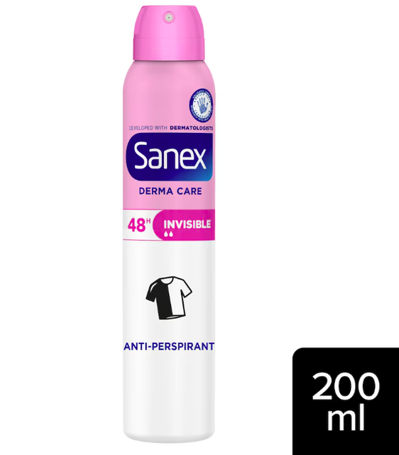 Sanex Dermo Invisible 48H Antiperspirant Deodorant Spray for women and Men, 200ml Roll-On Protection
