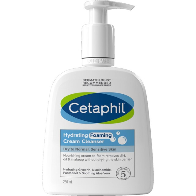Cetaphil Hydrating Foaming Cream Cleanser 236ml - Gentle Face Wash Deeply Cleanses & Hydrates for Soft, Smooth Skin
