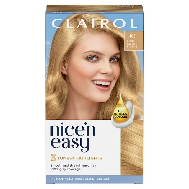 Clairol Nice'n Easy Hair Colourant – 9G Light Golden Blonde Permanent Hair Dye, 117ml Salon-Quality Color Kit for Radiant Shine
