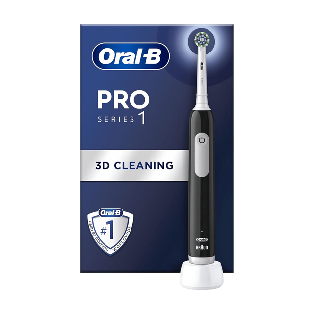 Oral-B Pro 1 Electric Toothbrush - Black with 3D Cleaning, 3 Modes, Timer, Round Brush Head, and Pressure Sensor for a Gentle Clean