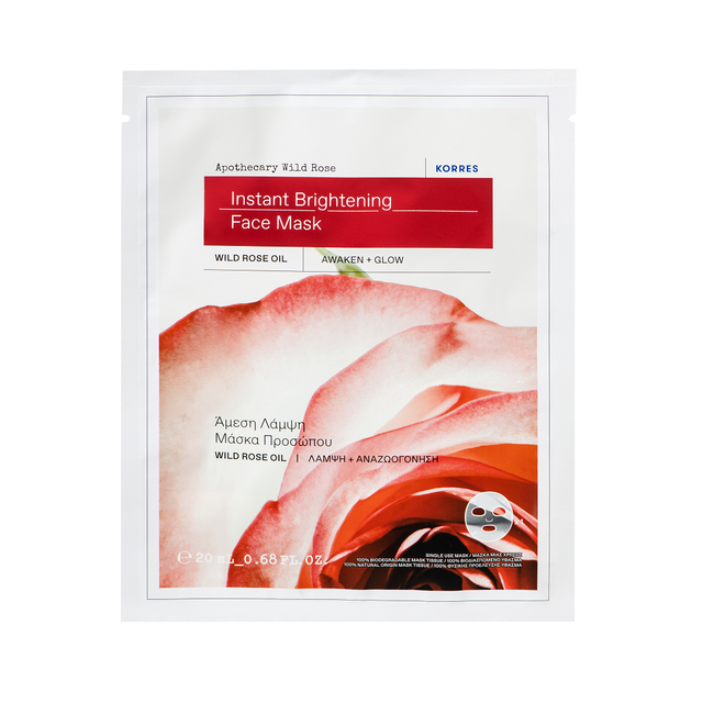 Korres Beauty Face Mask: Wild Rose Apothecary Sheet Mask For A Bright, Hydrated, & Radiant Complexion (1-Piece)