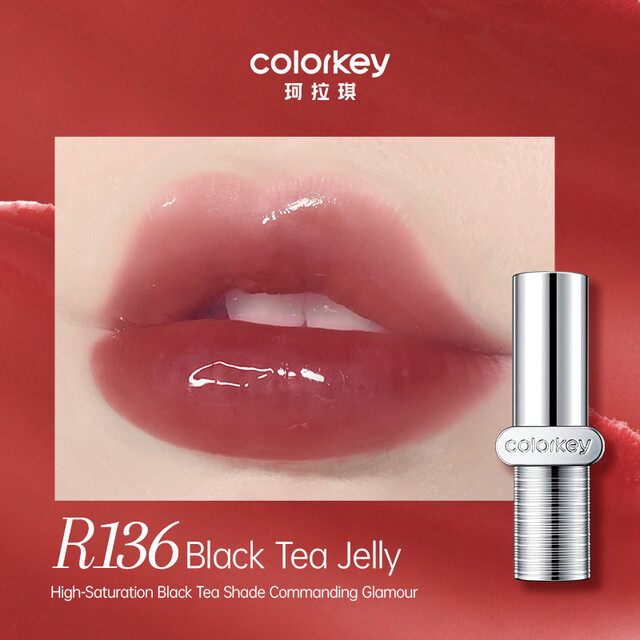 COLORKEY Luxury Hydrating Lipstick R136 Black Tea Jelly - High-Shine, Moisturizing Glossy Finish Lip Gloss - Silver Label