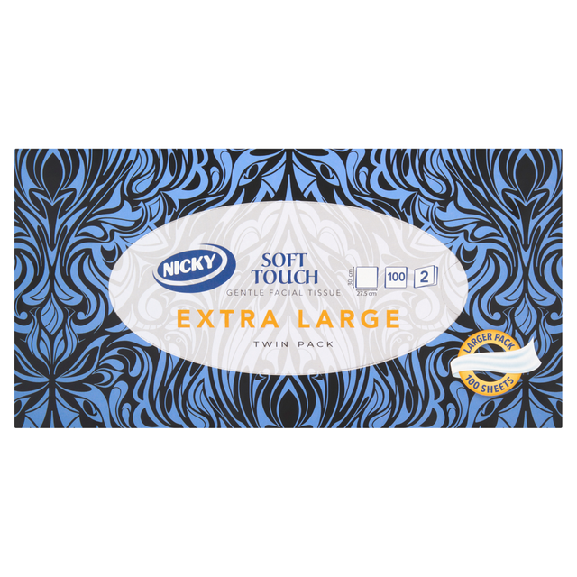 Nicky Facial Tissues Extra Large Twin Pack Soft Touch Gentle Care, Premium Ultra-Soft Tissue for Sensitive Skin Comfort