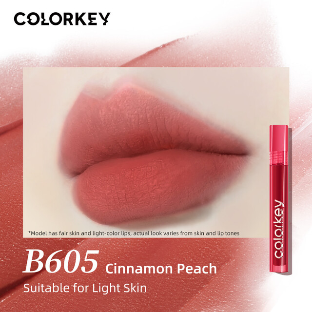 COLORKEY Airy Lip Glaze: B605 Cinnamon Peach - Soft-Matte Velvet Finish with a Lightweight, Airy Texture