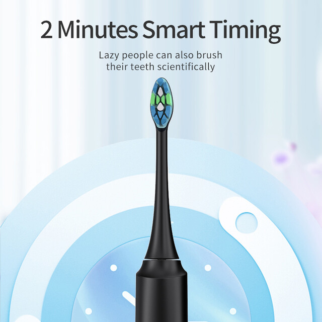 Rushi R-C32 Electric Toothbrush for Adults with Copper-Free Replacement Brush Head, Travel Case & Charger, Black