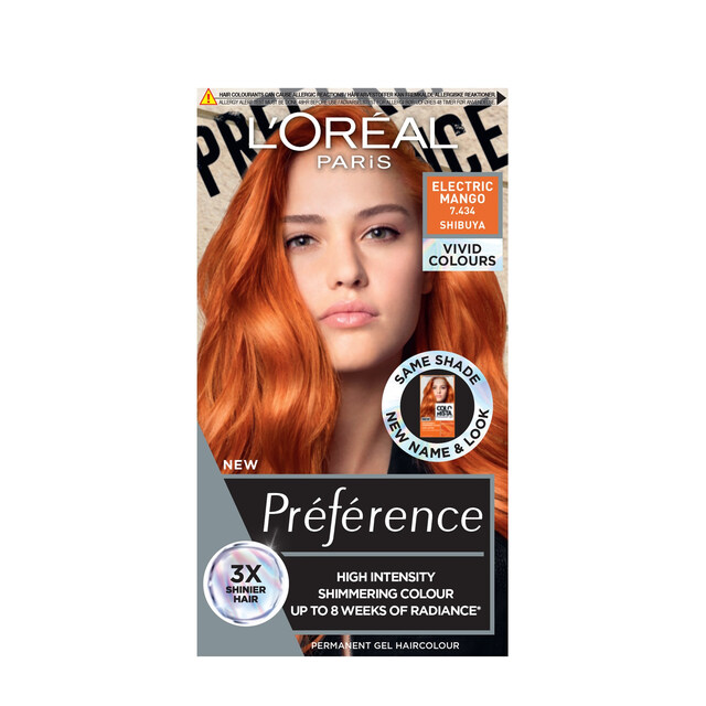 L'Oréal Paris Hair Colour: Preference Vivids 7.434 Electric Mango, Long-Lasting High-Intensity Permanent Vibrant Shade