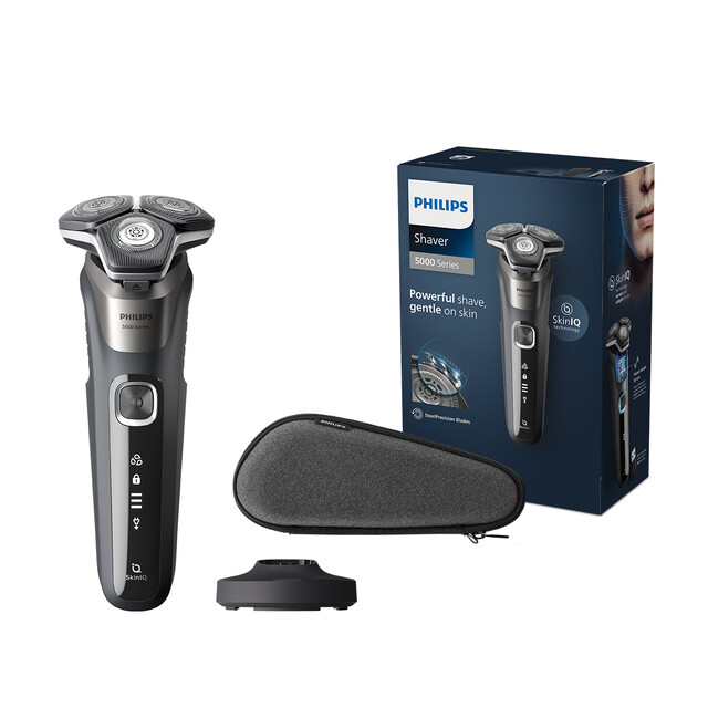 Philips Men's Electric Shaver 5000 Series SkinIQ with Steel Blades, Power Adapt Sensor, 360 Flex Heads & Travel Case S5887/35