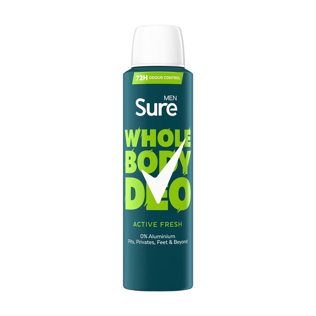 Sure Men's Deodorant Spray and Antiperspirant Active Fresh Whole Body 150ml – Long-Lasting Confidence and Odor Protection