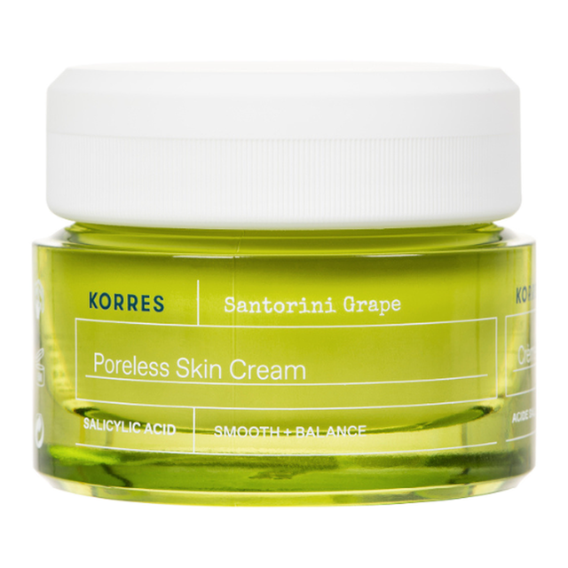 Korres Santorini Grape Poreless Skin Cream: Hydrating Anti-Shine Daily Face Moisturizer for Pore Refining 40ml