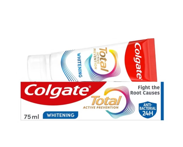 Colgate Total Active Prevention Teeth Whitening Toothpaste 75ml - Fights Cavities & Whitens Teeth for Oral Care