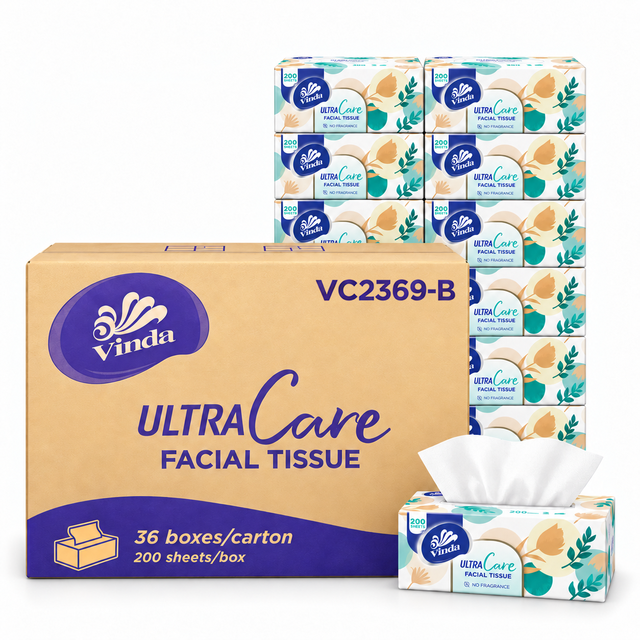 Vinda Ultra Care Facial Tissues Multipack - 36 Boxes of 2-Ply 100% Virgin Pulp Tissues | Ultra Soft, Strong for Everyday Family Use | 7200 Sheets